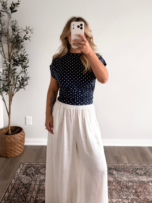 Navy Notes Polka Dot Top