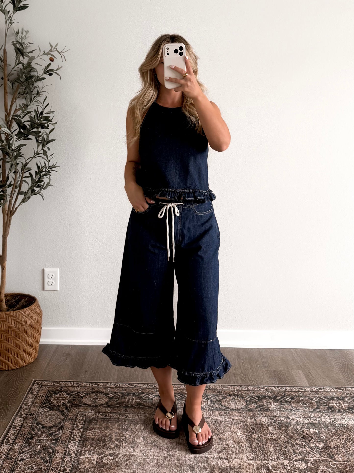 Boho Blue Jean Capri Set