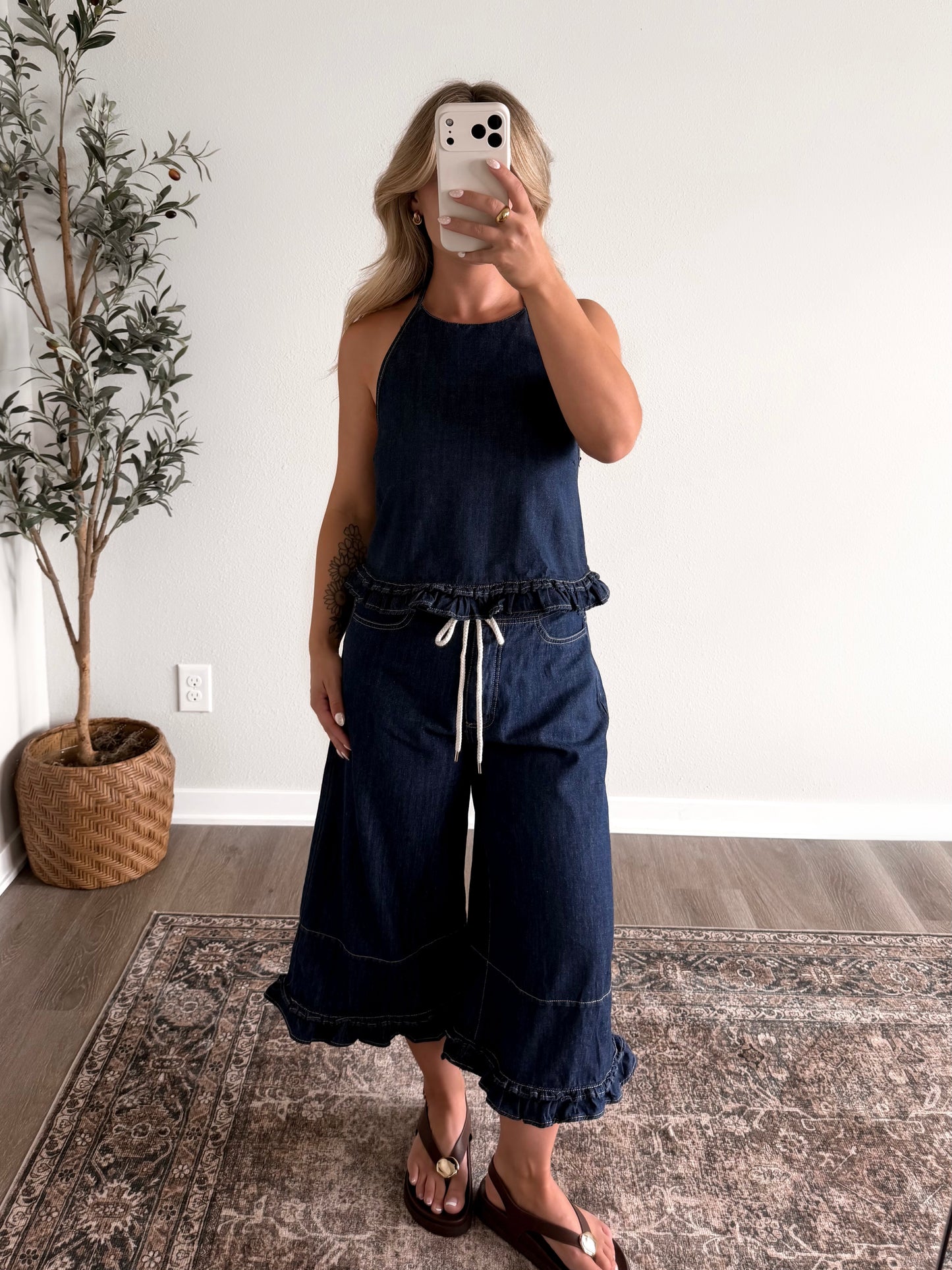 Boho Blue Jean Capri Set