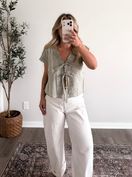 Unwritten Tie Lace Top / Sage