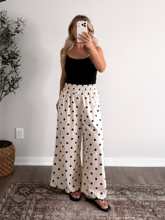 Oat Chai Dotted Linen Pant / Navy