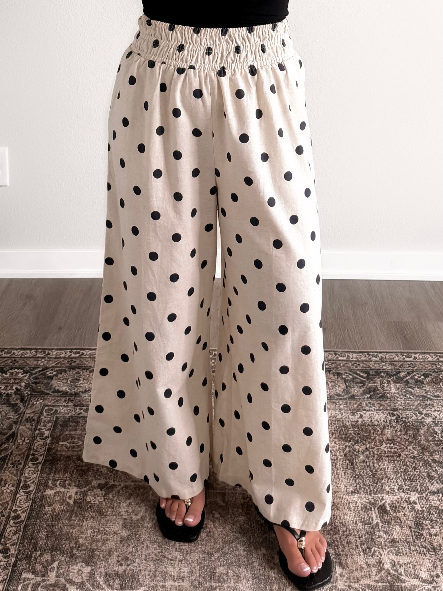 Oat Chai Dotted Linen Pant / Navy