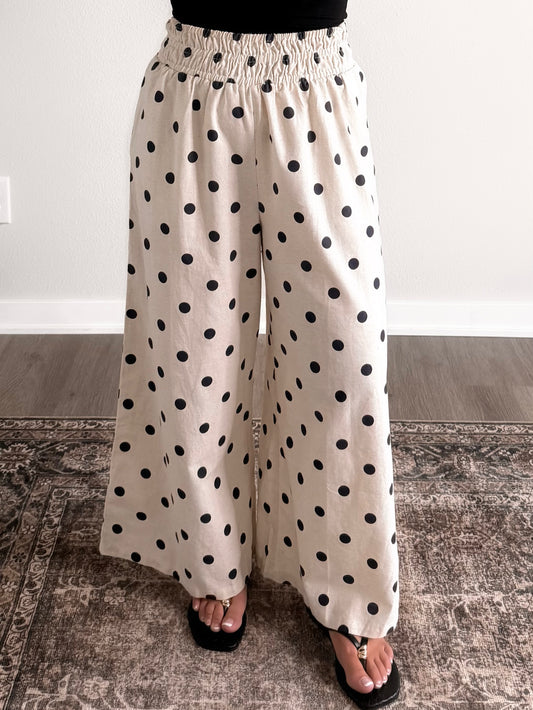 Oat Chai Dotted Linen Pant / Navy