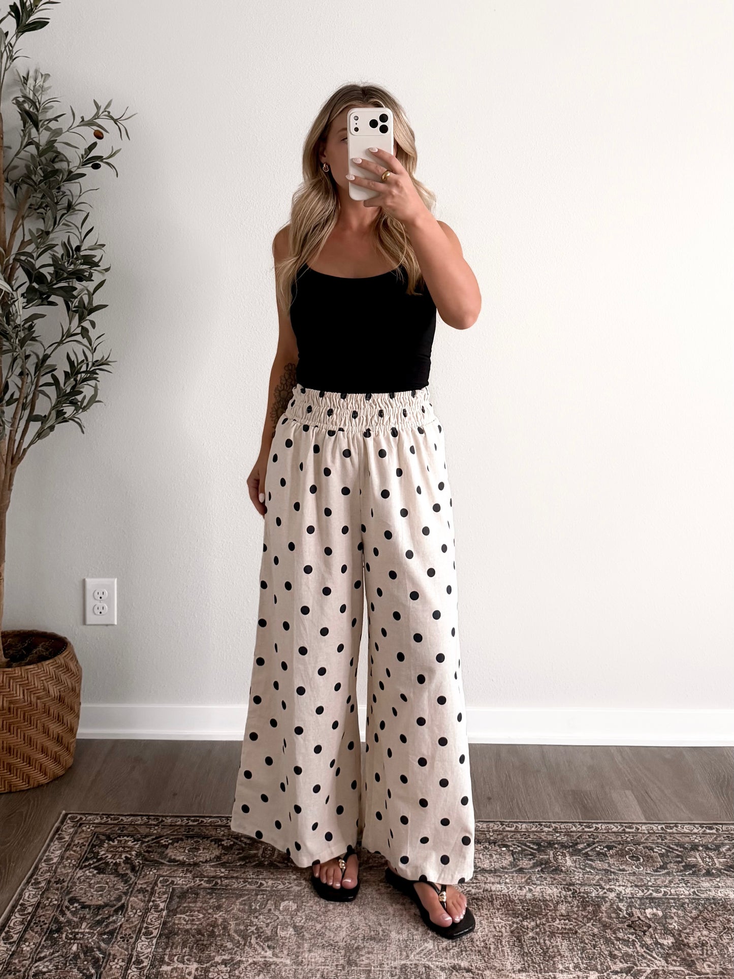 Oat Chai Dotted Linen Pant / Navy