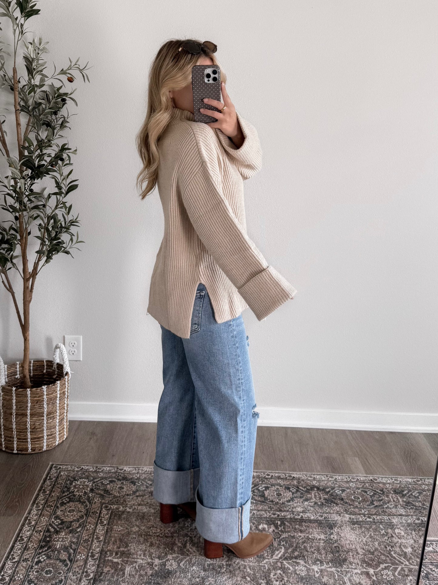 Oatmeal Mock Neck Sweater