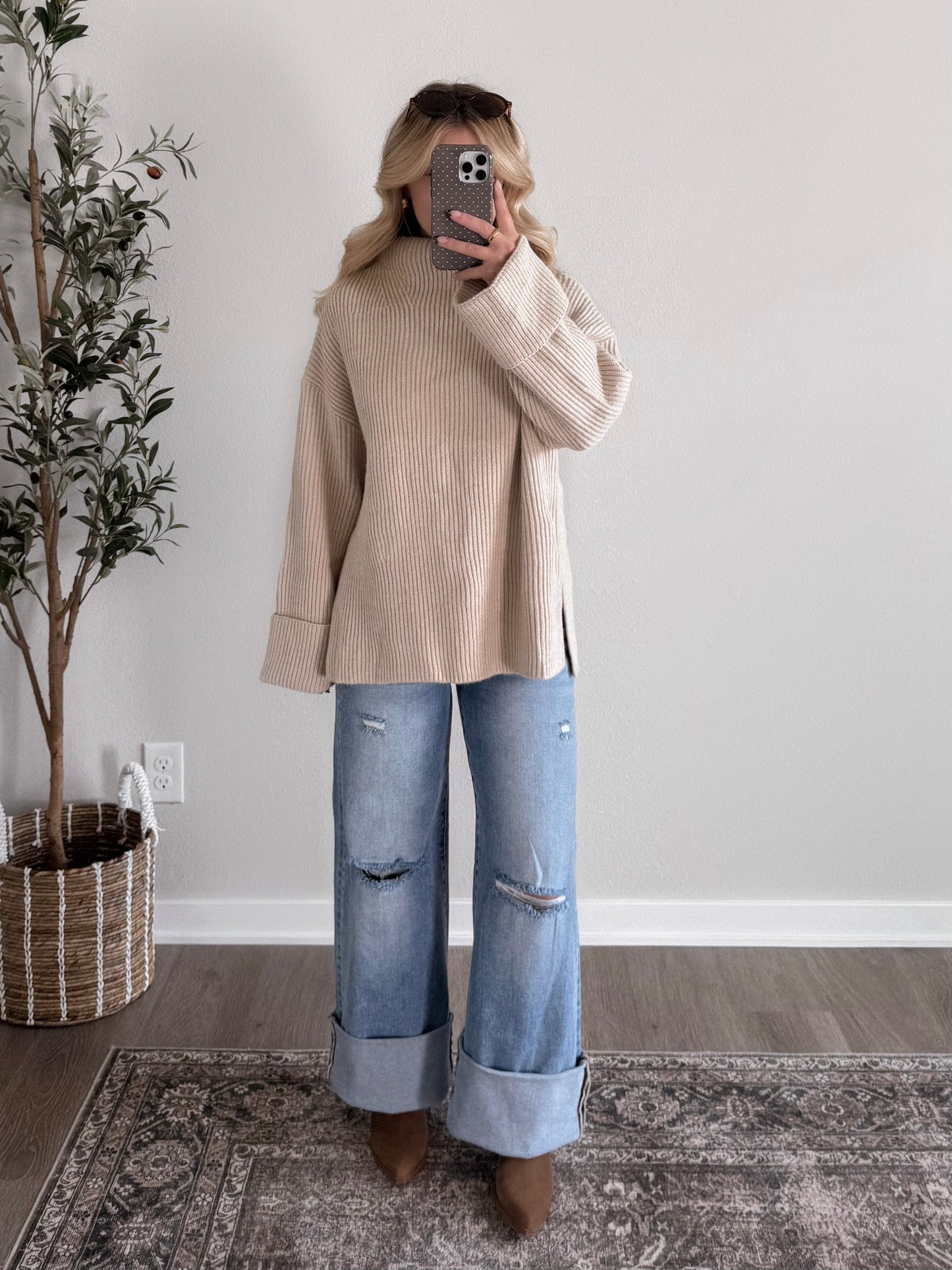 Oatmeal Mock Neck Sweater