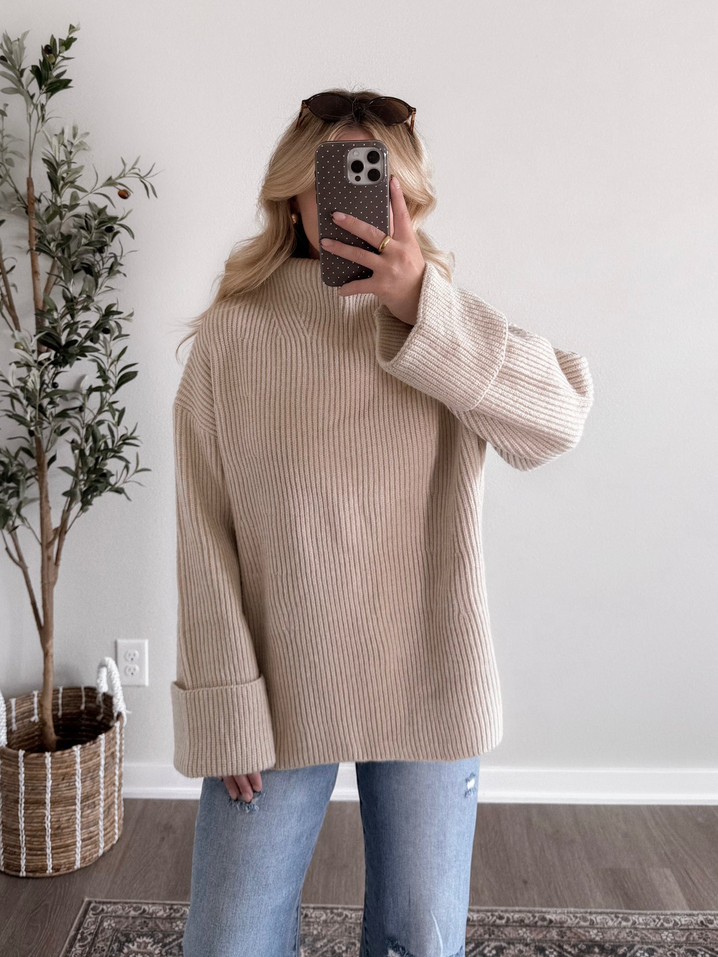 Oatmeal Mock Neck Sweater