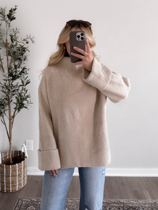 Oatmeal Mock Neck Sweater