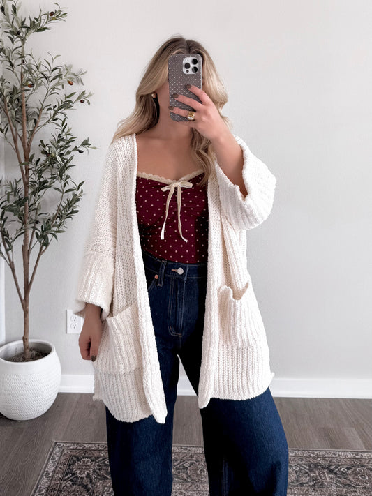 Buttercream Chenille Knit Cardigan / Cream