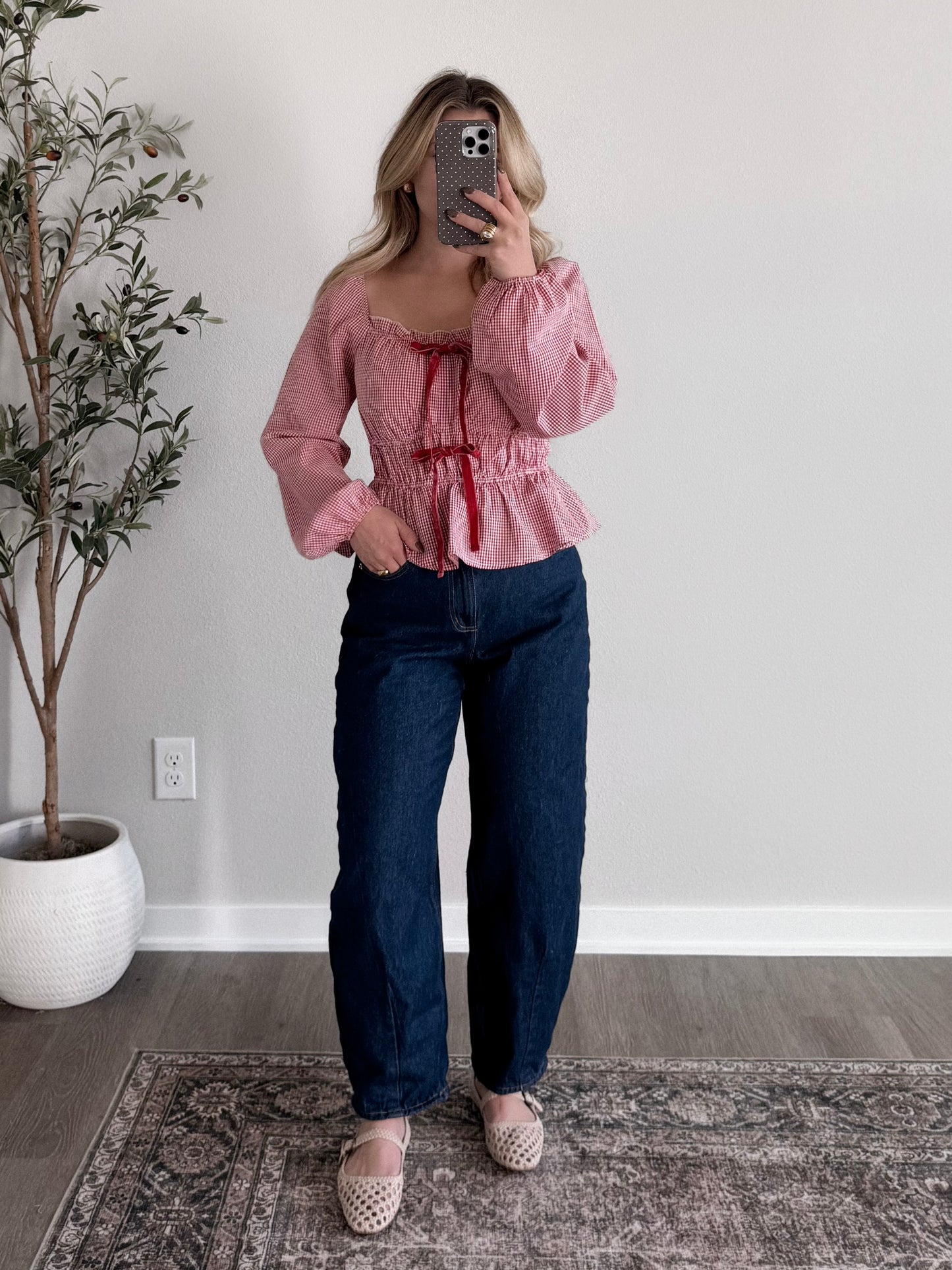 Rosette Bow Gingham Top