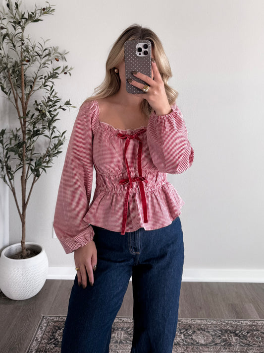 Rosette Bow Gingham Top
