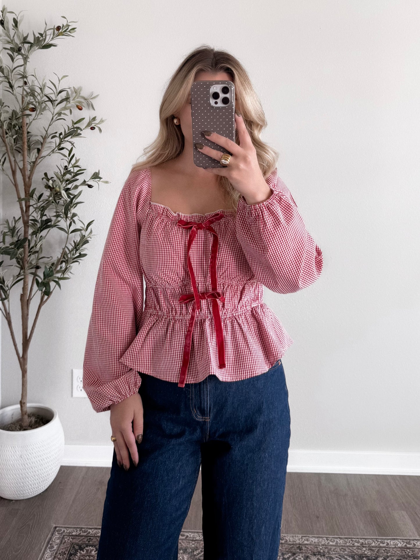 Rosette Bow Gingham Top