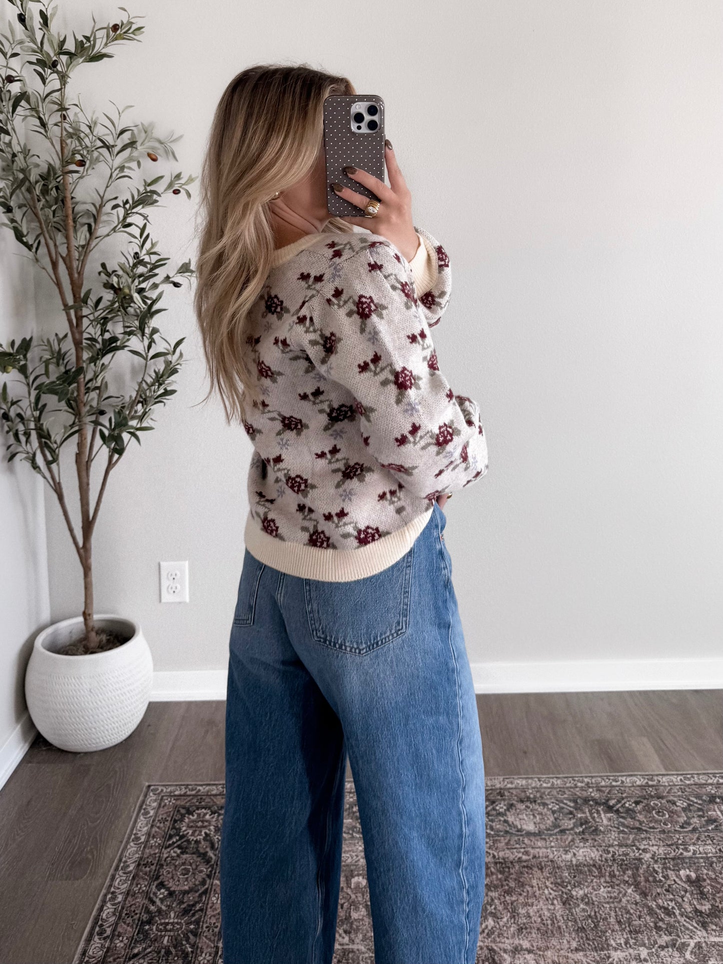 Frosted Frill Floral Knit Cardigan