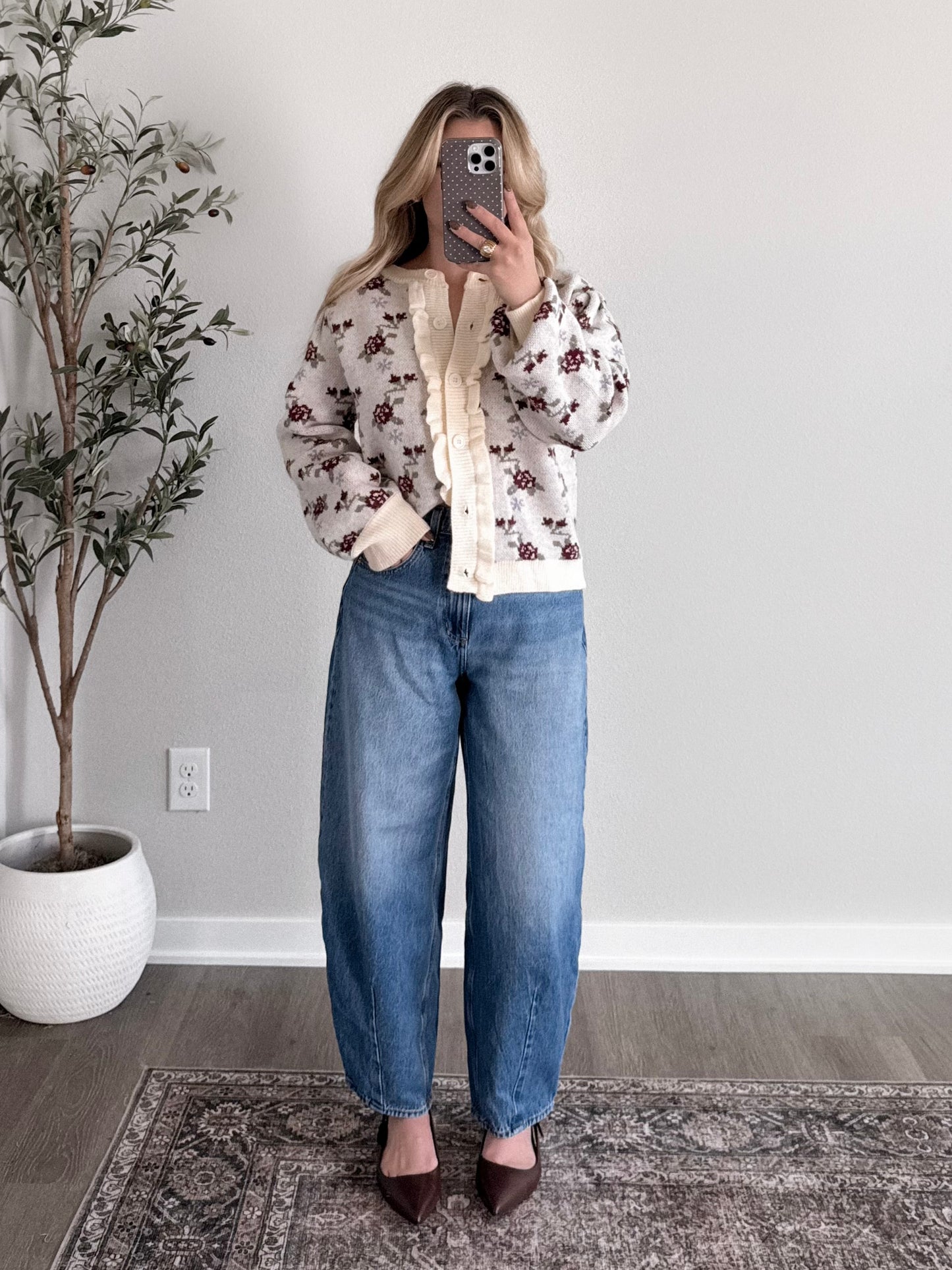 Frosted Frill Floral Knit Cardigan