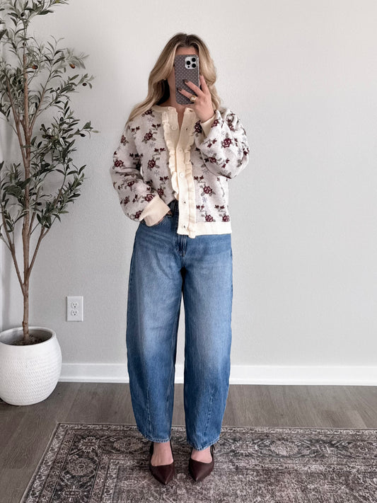 Frosted Frill Floral Knit Cardigan