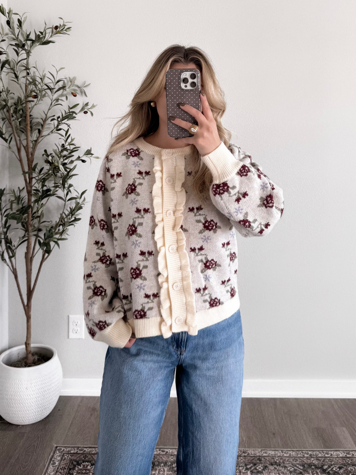 Frosted Frill Floral Knit Cardigan