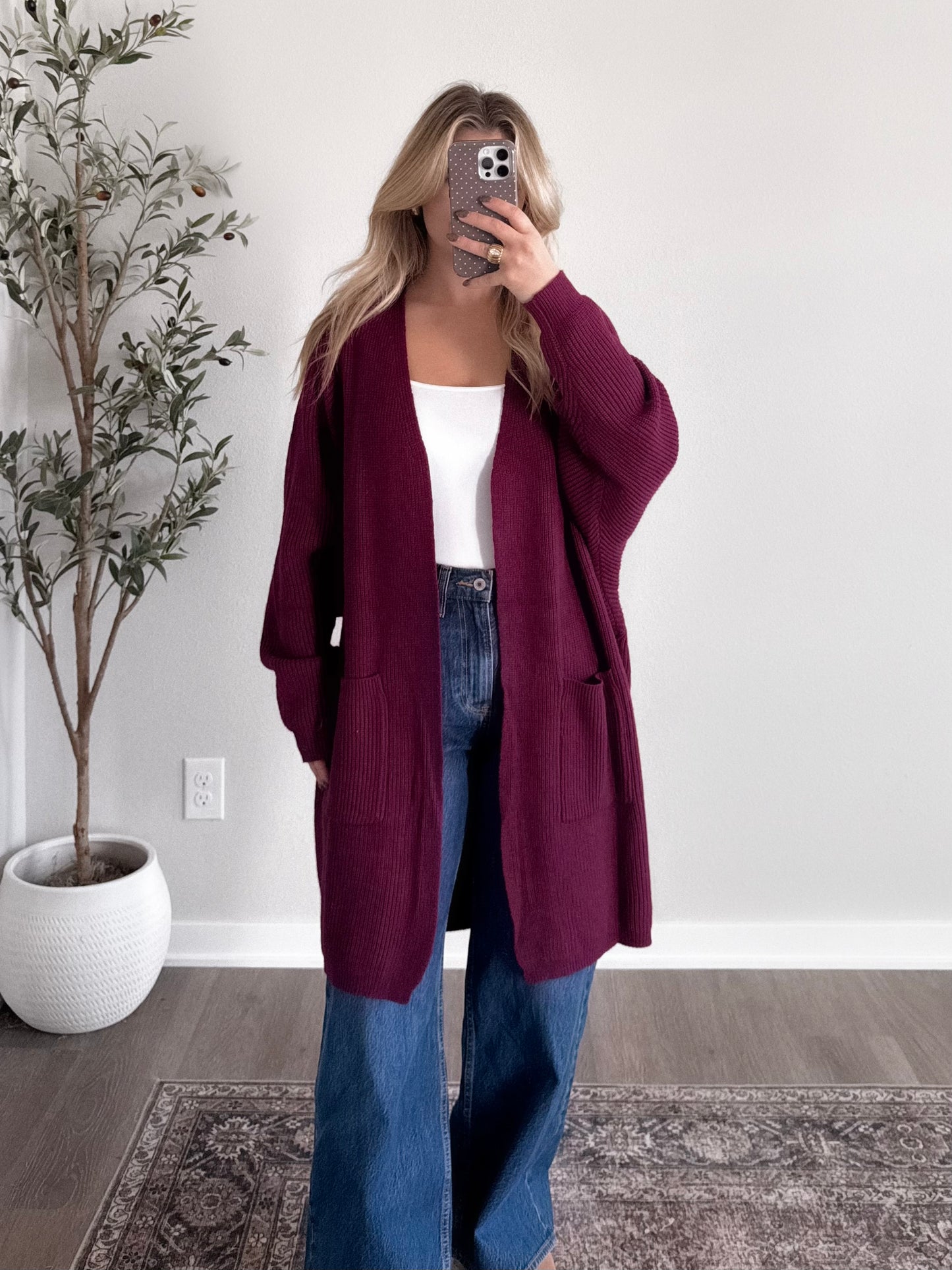 Cozy Essential Knit Cardigan / Plum