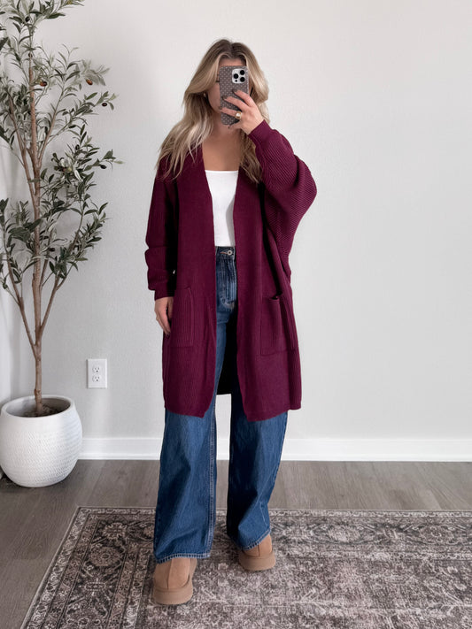 Cozy Essential Knit Cardigan / Plum