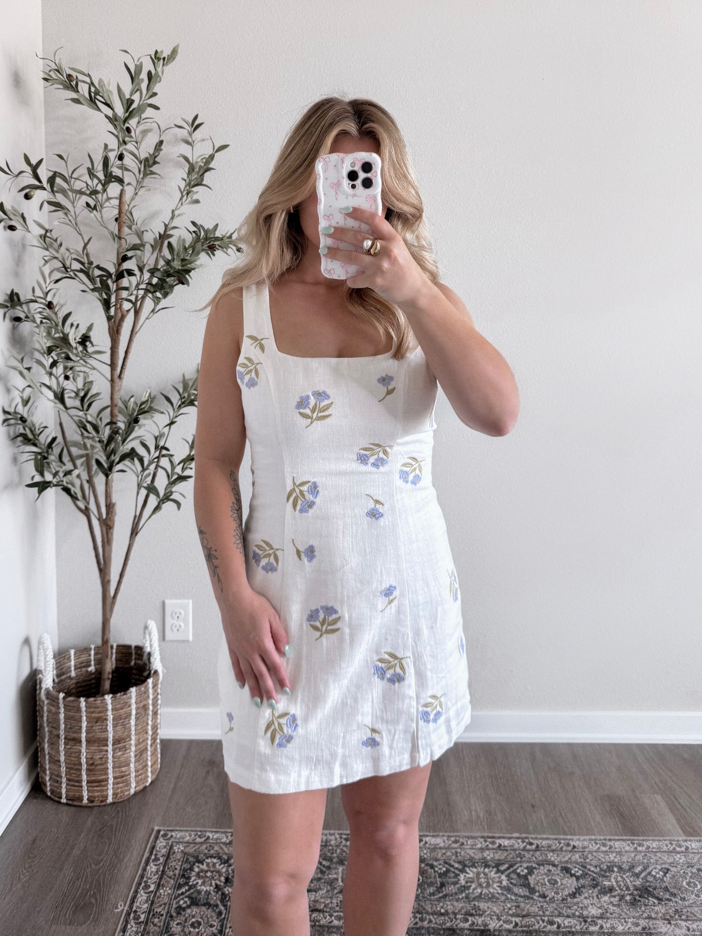 Lilac Embroidered Floral Dress / Ivory