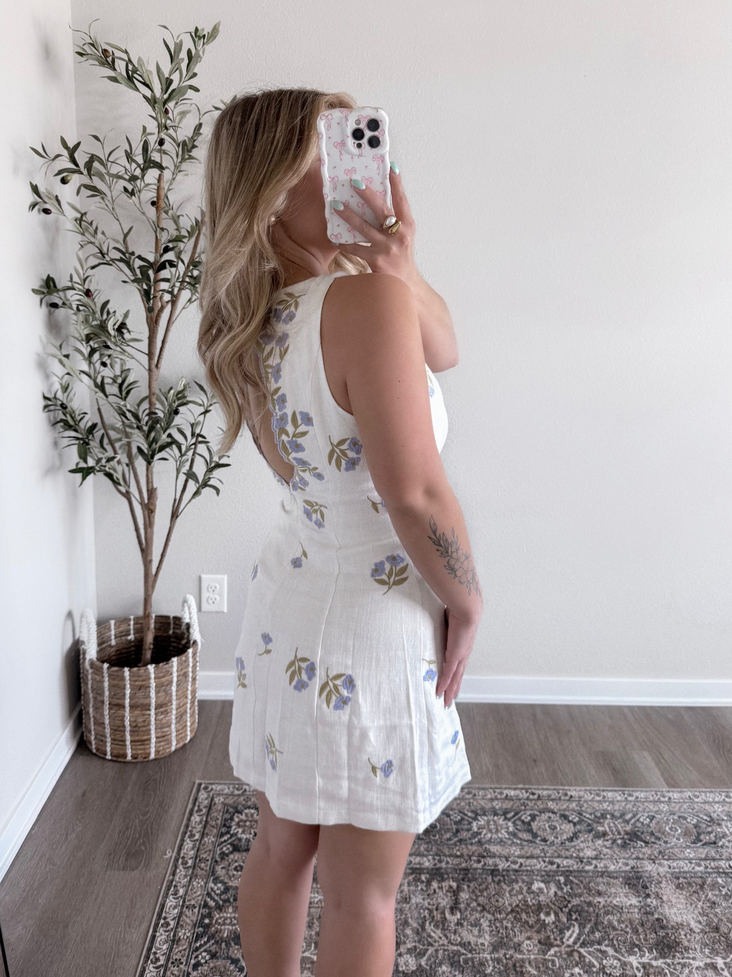 Lilac Embroidered Floral Dress / Ivory