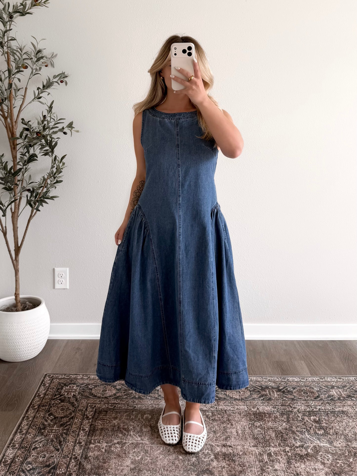 Franklin Square Denim Midi Dress