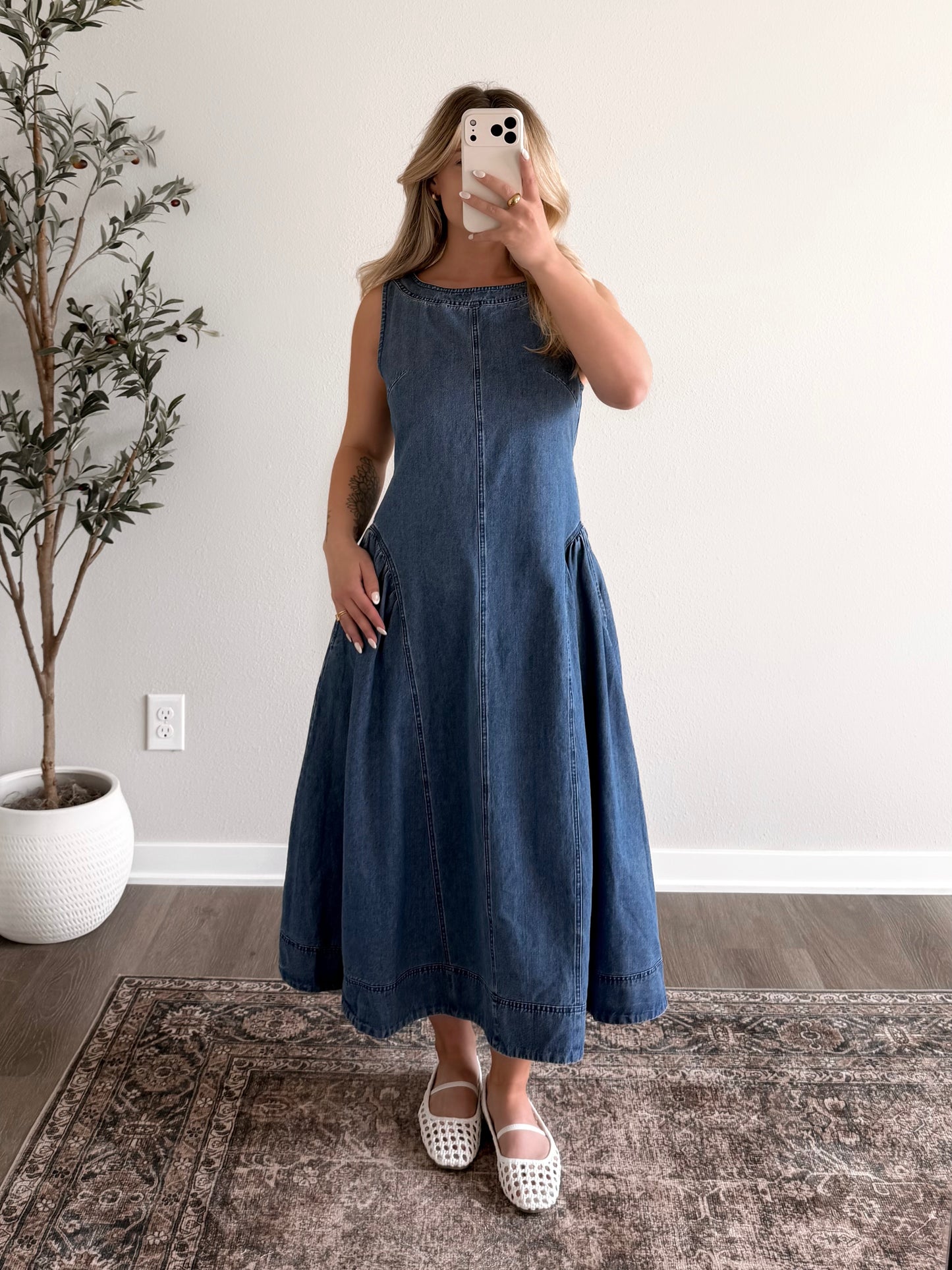 Franklin Square Denim Midi Dress