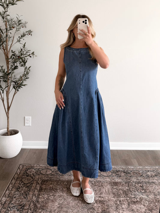 Franklin Square Denim Midi Dress