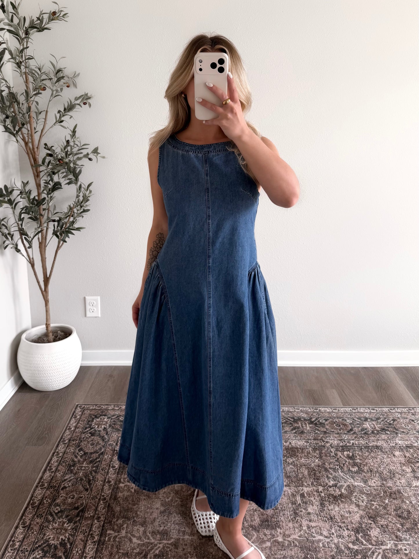 Franklin Square Denim Midi Dress