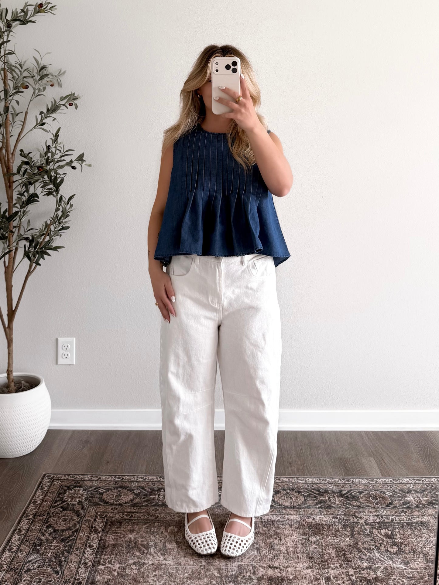 Della Denim Pleated Top