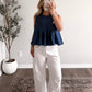 Della Denim Pleated Top