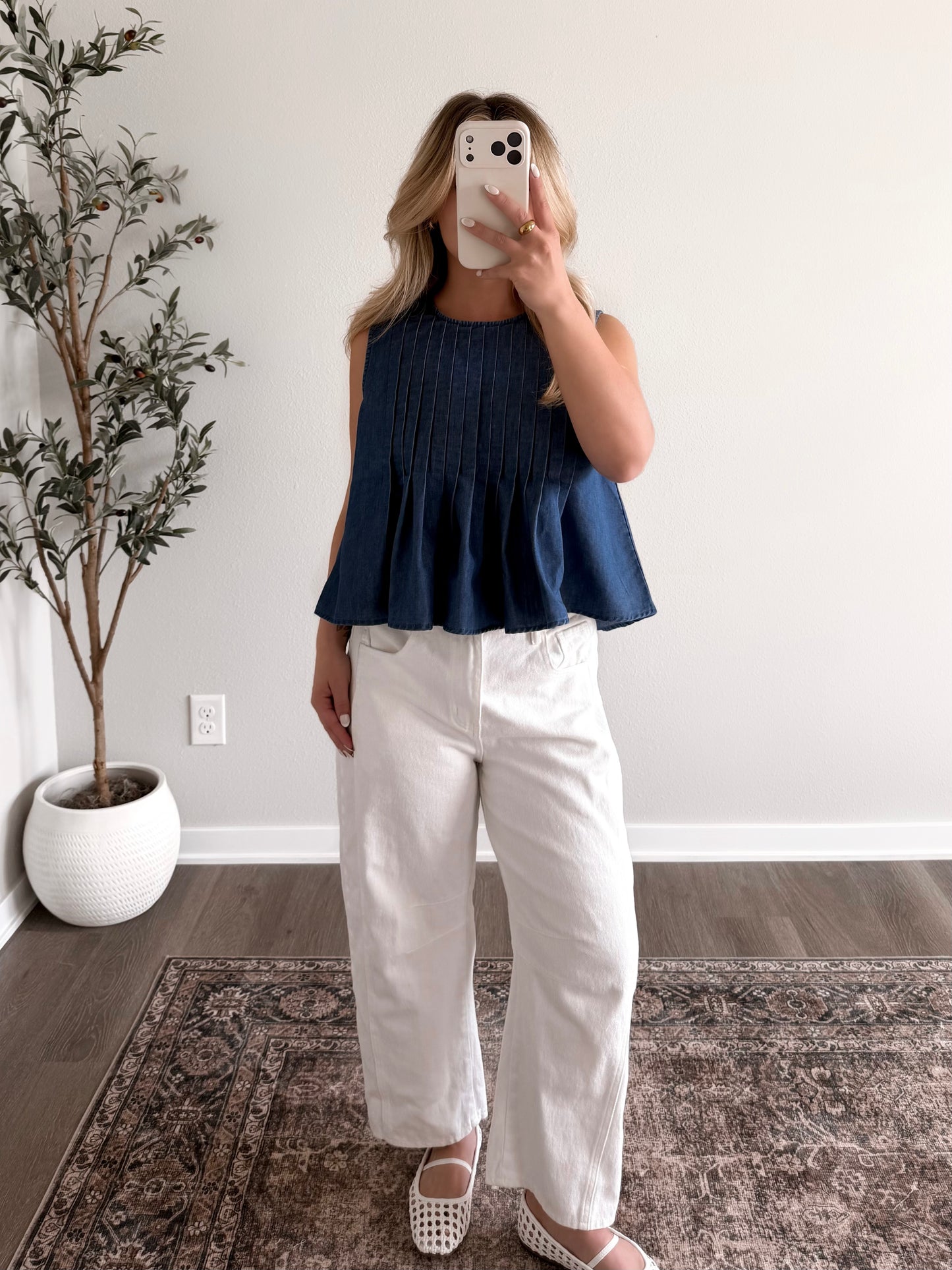 Della Denim Pleated Top