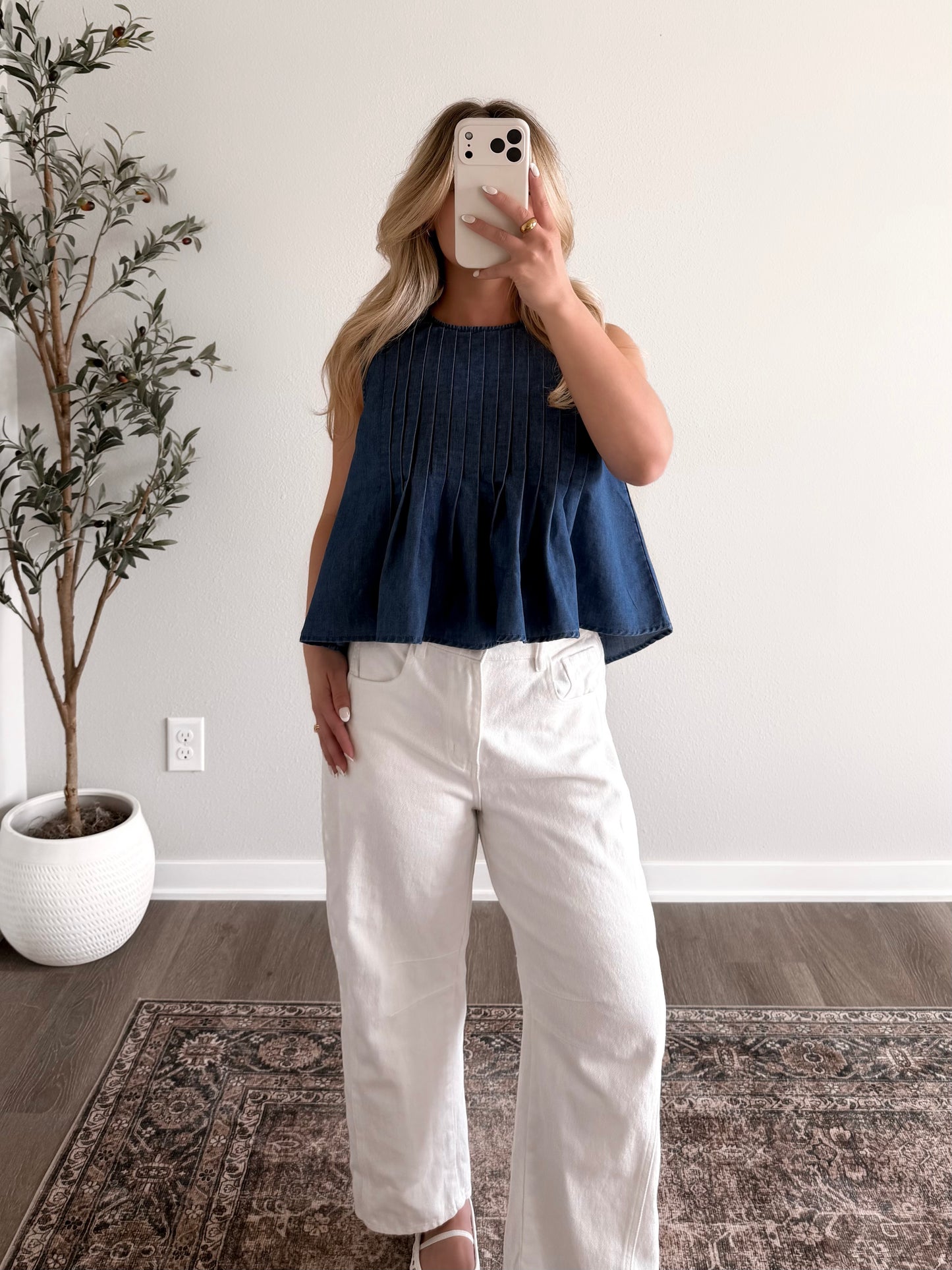 Della Denim Pleated Top