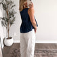 Della Denim Pleated Top