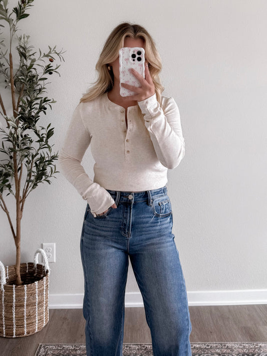 Classic Ribbed Henley Basic / Oatmeal (est ship date 8.13)
