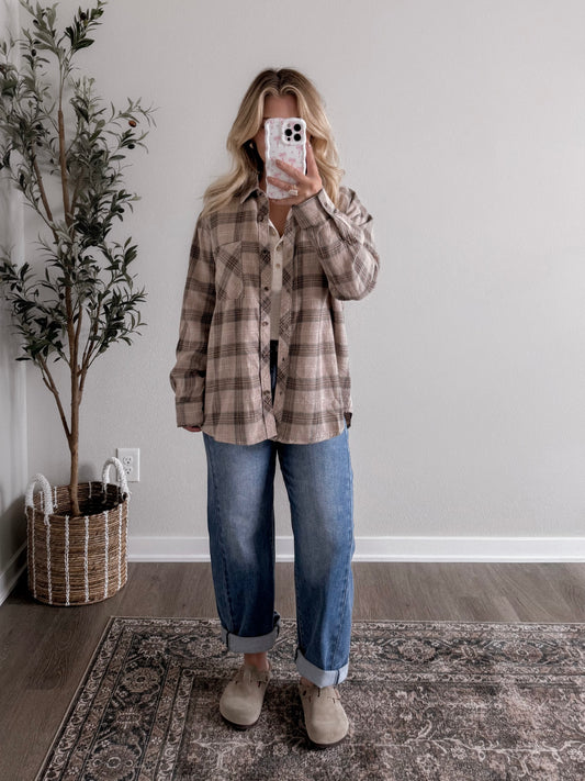 Autumn Day Relaxed Flannel / Taupe Combo
