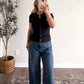 Simple Short Sleeve Button Top / Navy