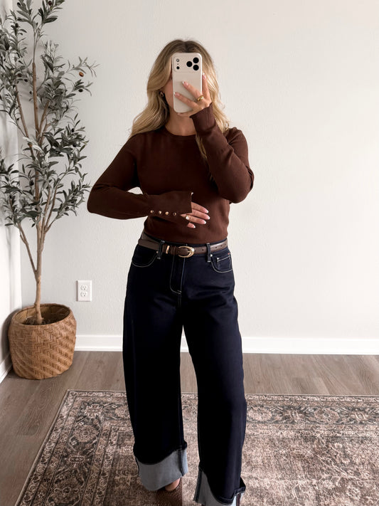 Office Hours Knit Top / Brown
