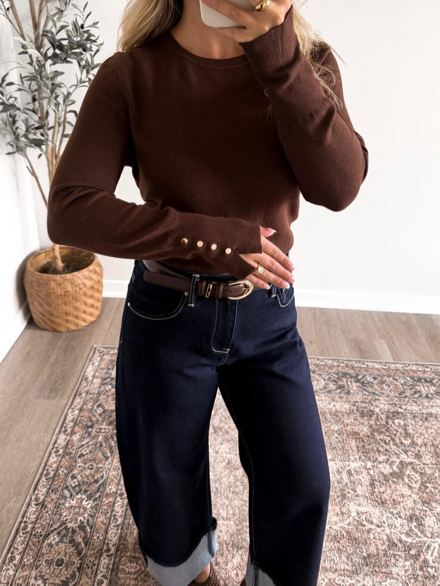 Office Hours Knit Top / Brown