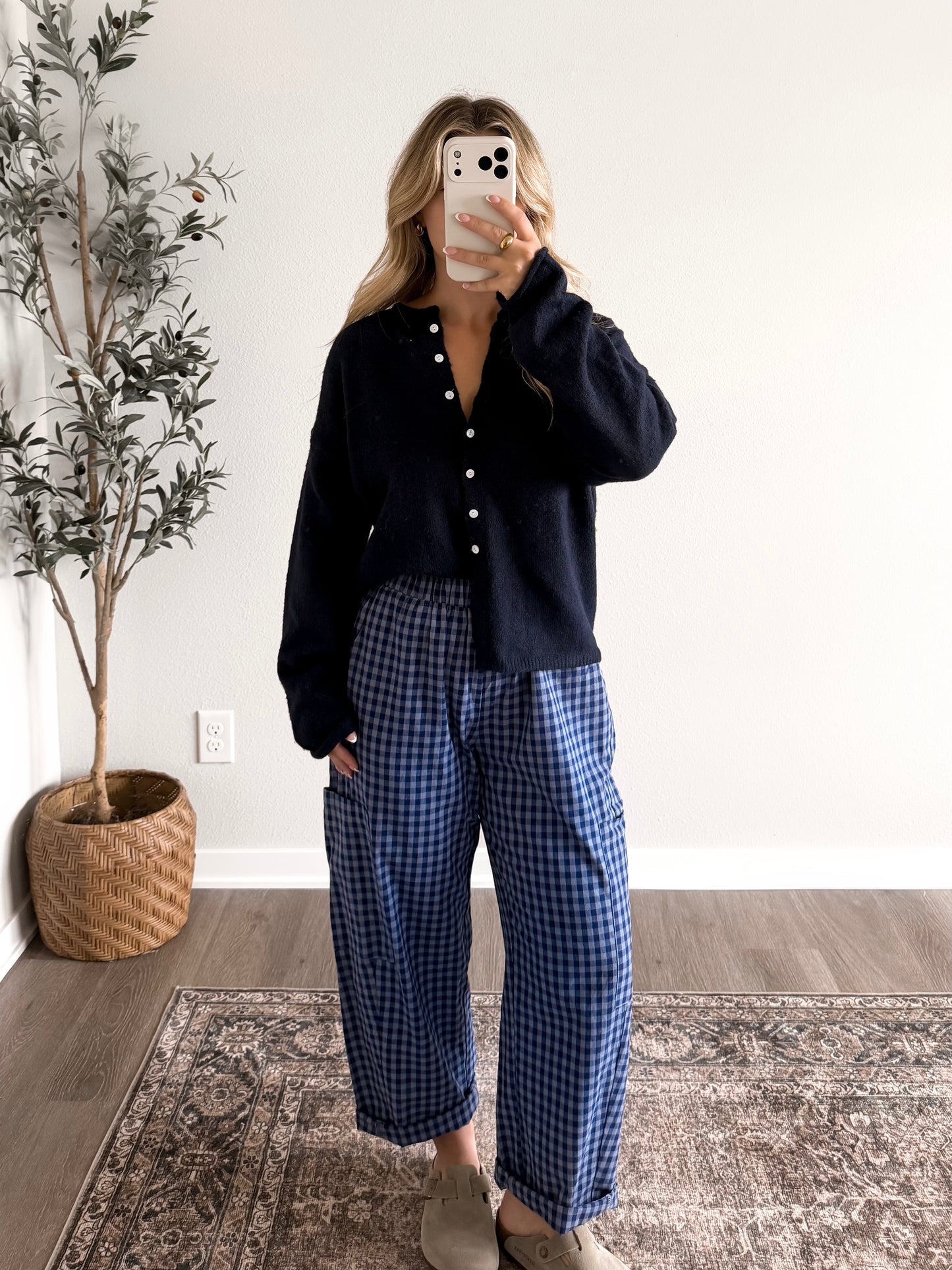 Wild Blueberry Gingham Pant (Restocking Early October)