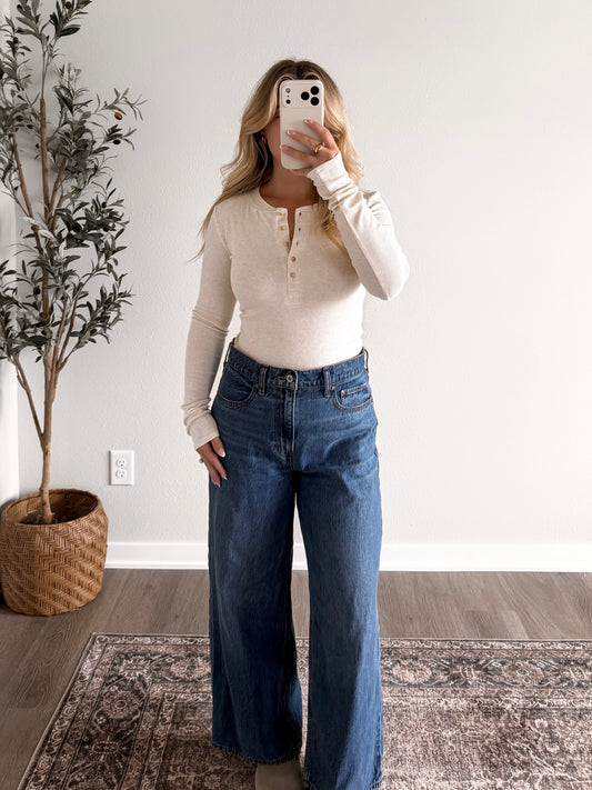 Classic Ribbed Henley / Oat