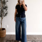 Simple Short Sleeve Button Top / Navy