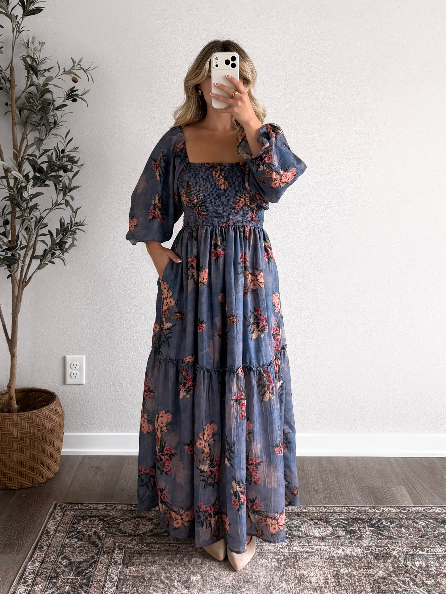 Blue Orchard Floral Maxi Dress