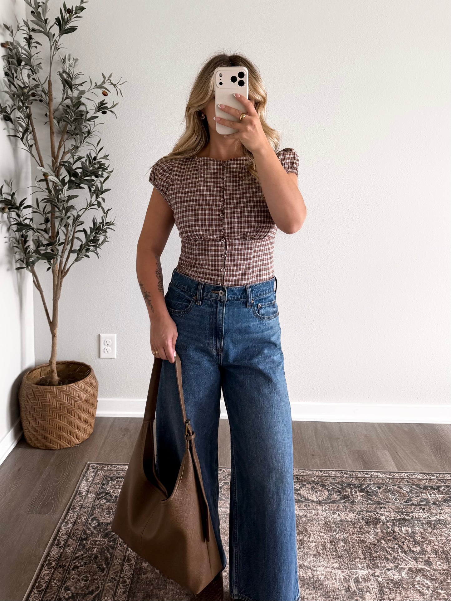 Apple Cider Plaid Button Top