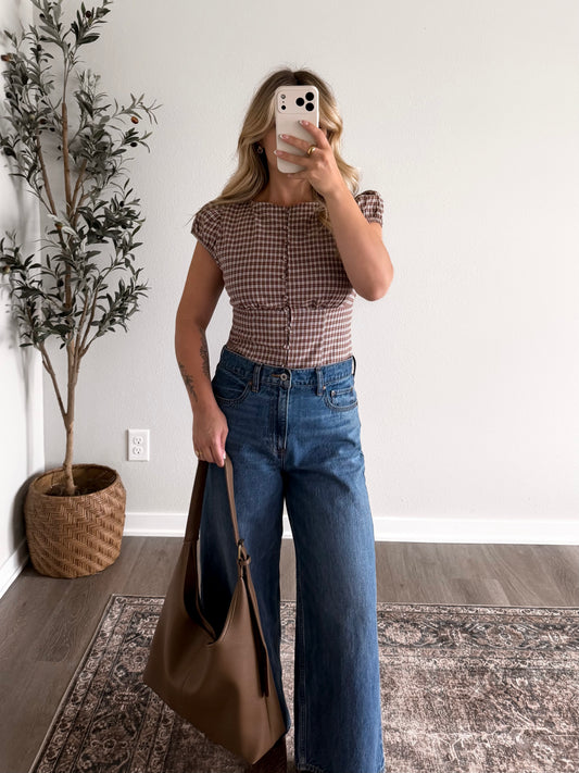 Apple Cider Plaid Button Top