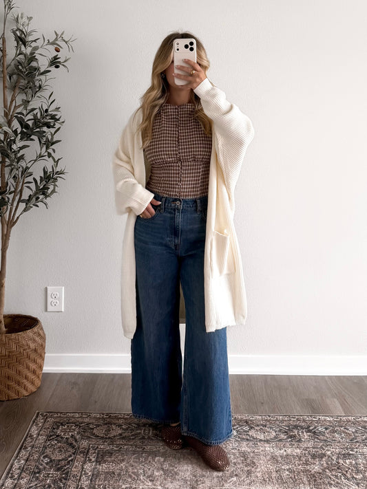 Apple Cider Plaid Button Top