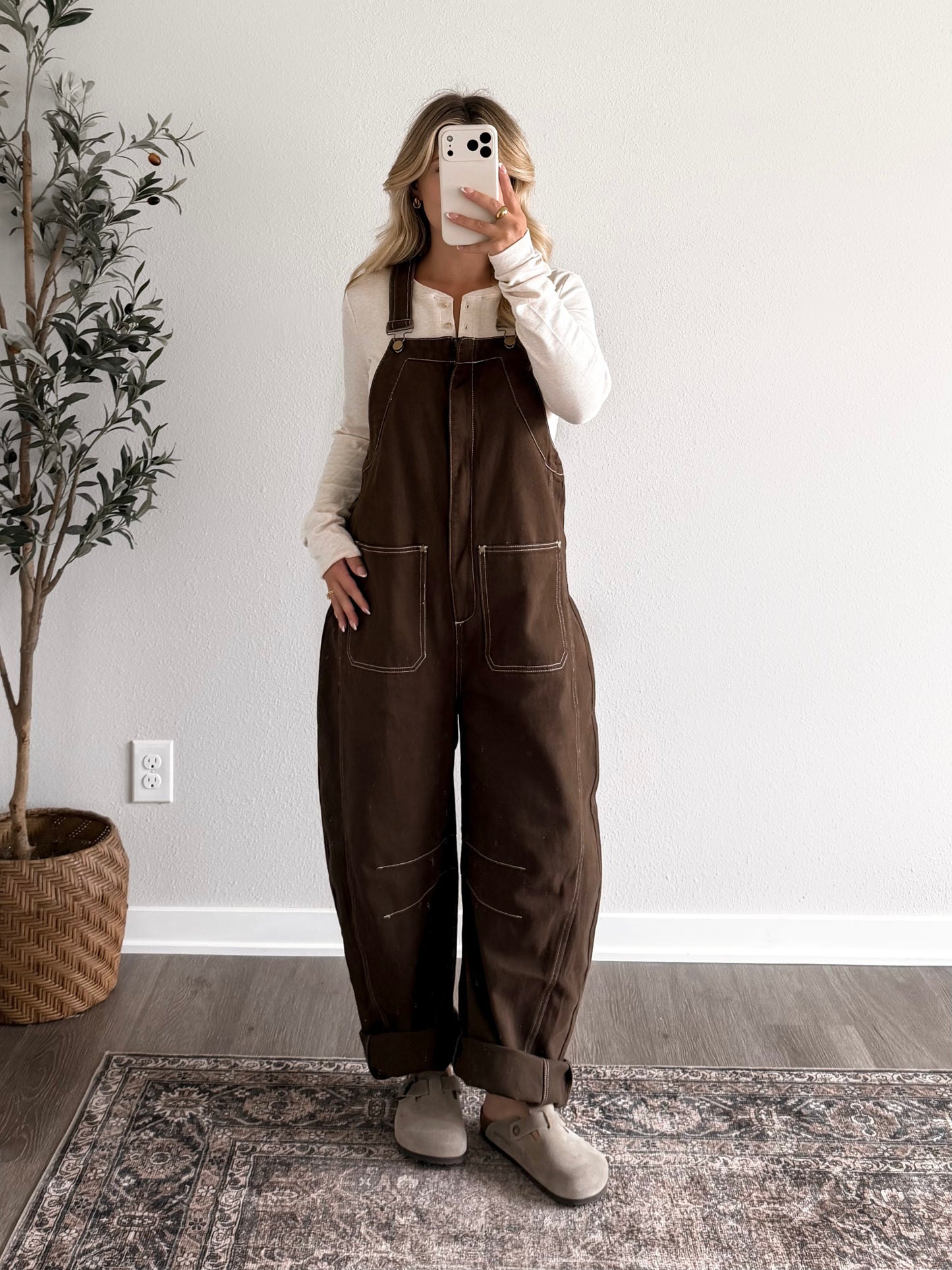 Rome Denim Barrel Overalls / Brown