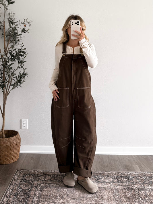 Rome Denim Barrel Overalls / Brown