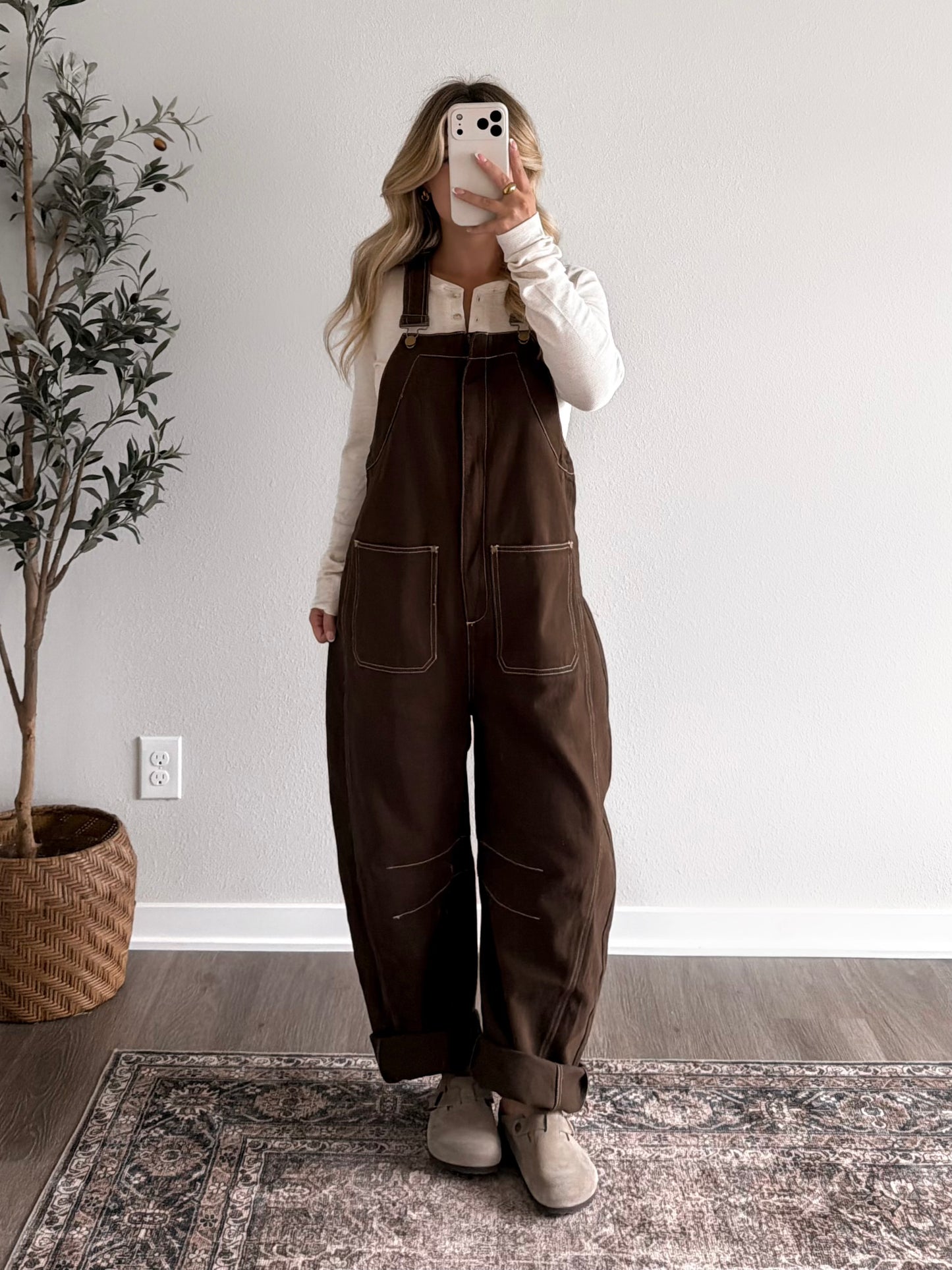 Rome Denim Barrel Overalls / Brown