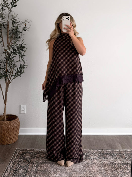City Social Plaid Lace Pant Set