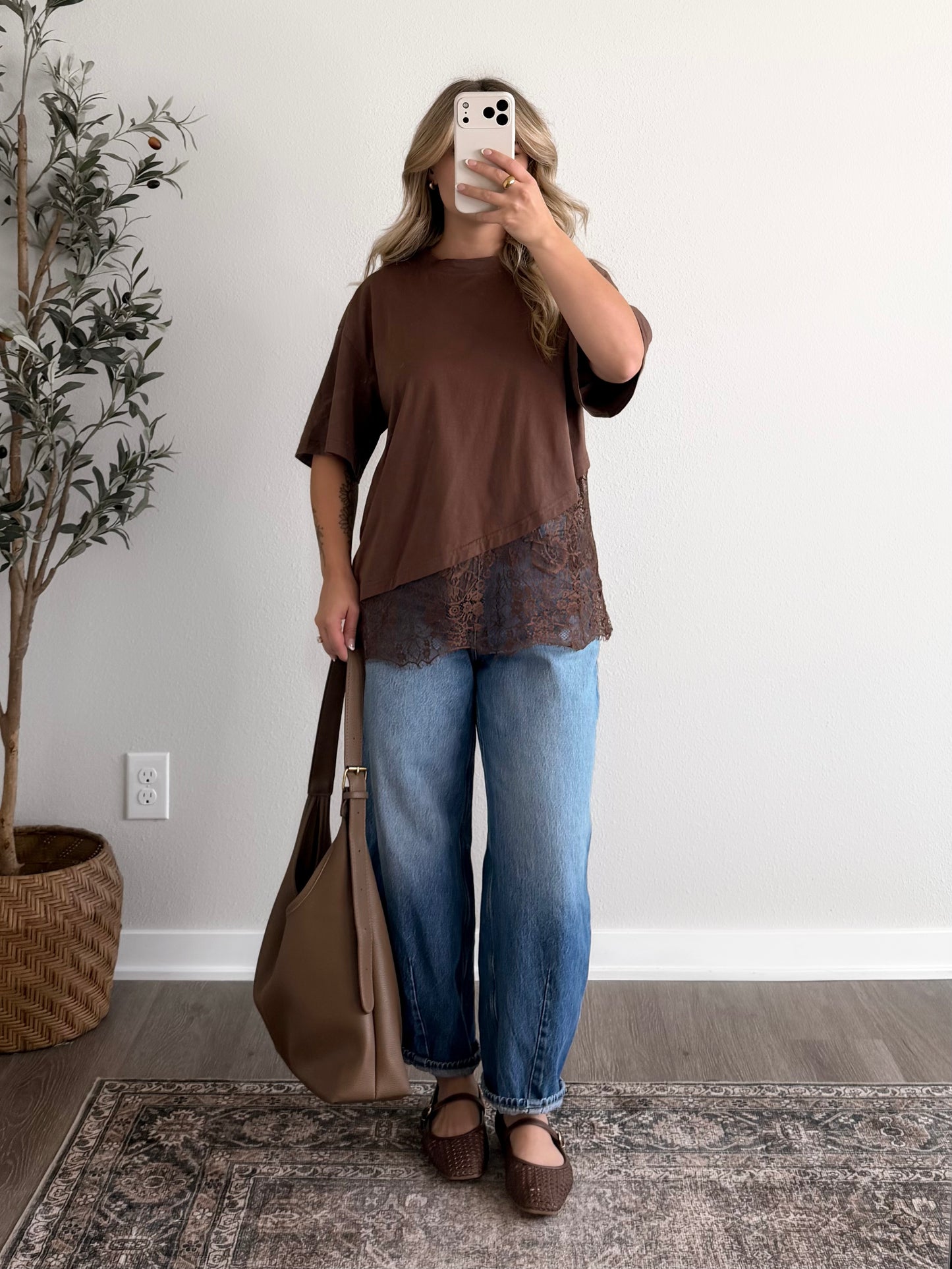 Chestnut Lace Hem Tee